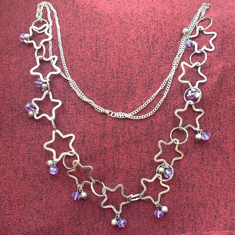 2000’s costume necklace 22” long Y2K stars and purple gems